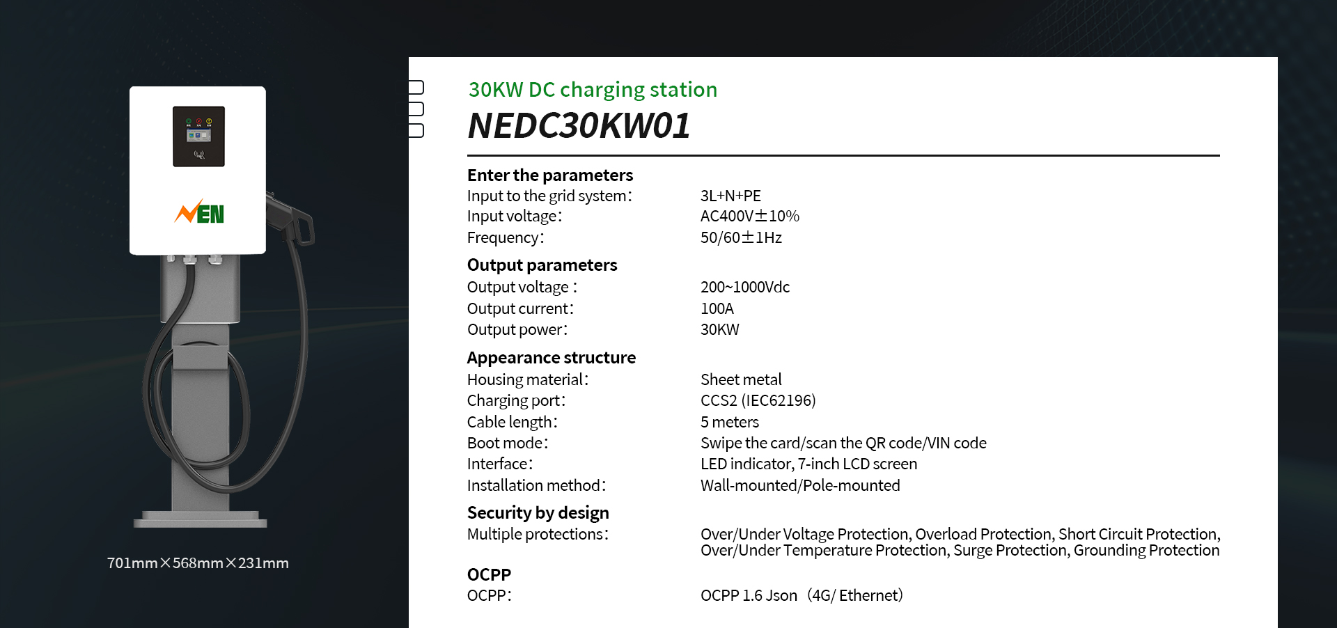 NEDC30KW01
Specifications