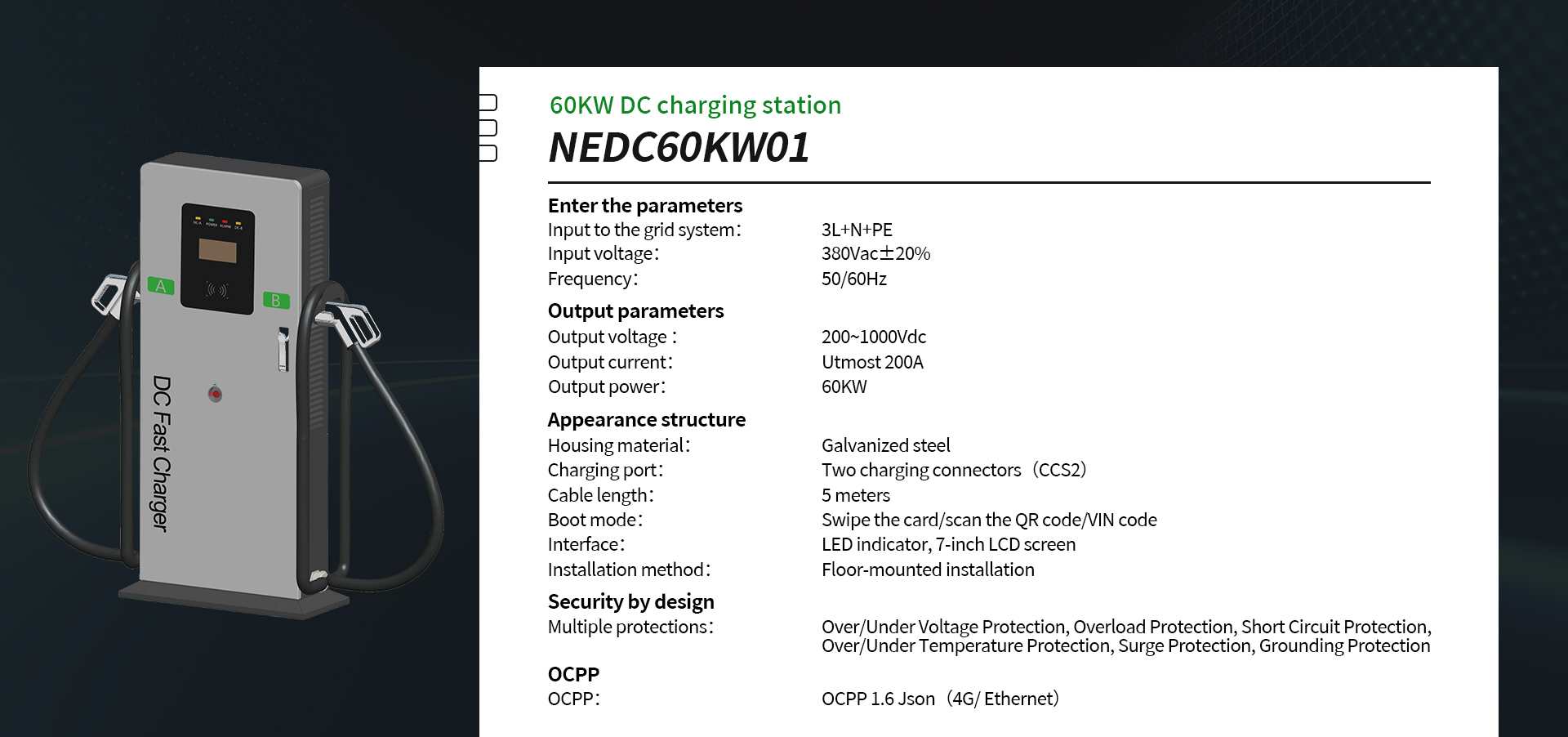 NEDC60KW01
60KW DC charging station